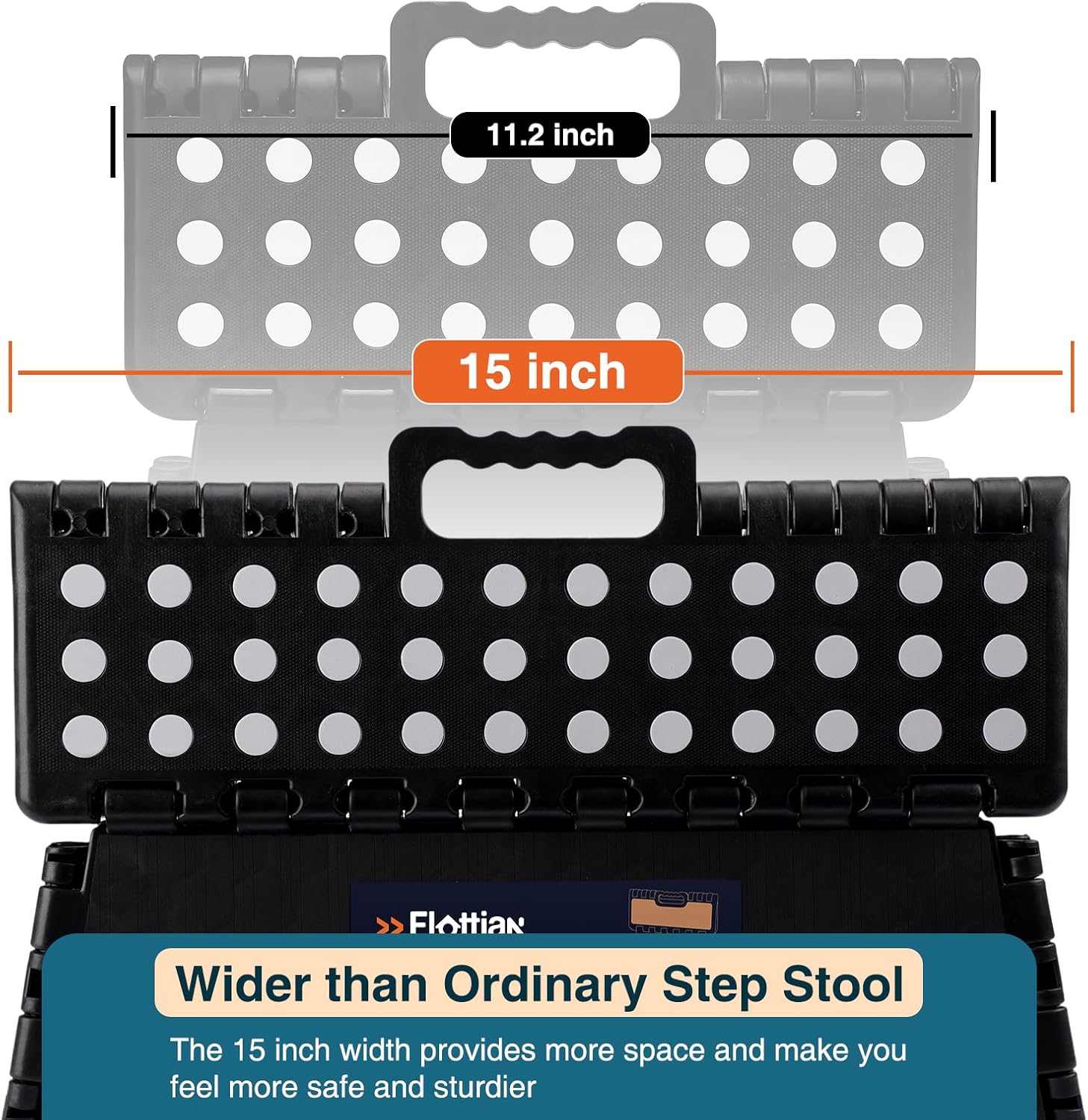 Flottian 5" Folding Step Stool for Adults and Kids 15-Inch Extra Wide Stool Holds Up to 300 lbs,Non-Slip Folding Stools with Handle,Compact Plastic Foldable Step Stool for Bathroom,Kitchen,ect