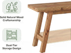 Tribesigns Farmhouse Solid Wood Dining Bench, 63-Inch Rustic Indoor Bench with Lower Storage Shelf for Dining Room, Kitchen, Living Room, Entryway, Natural Wood Finish (1)