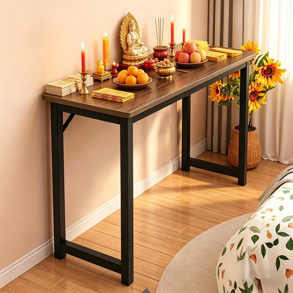 Prayer Meditation Table, Shrine Stand with Storage, Layered Buddha Altar Offering Pooja Table, Metal Frame, for Living Room Bedroom Office, Temple(Brown 1,120cm/47.2in)