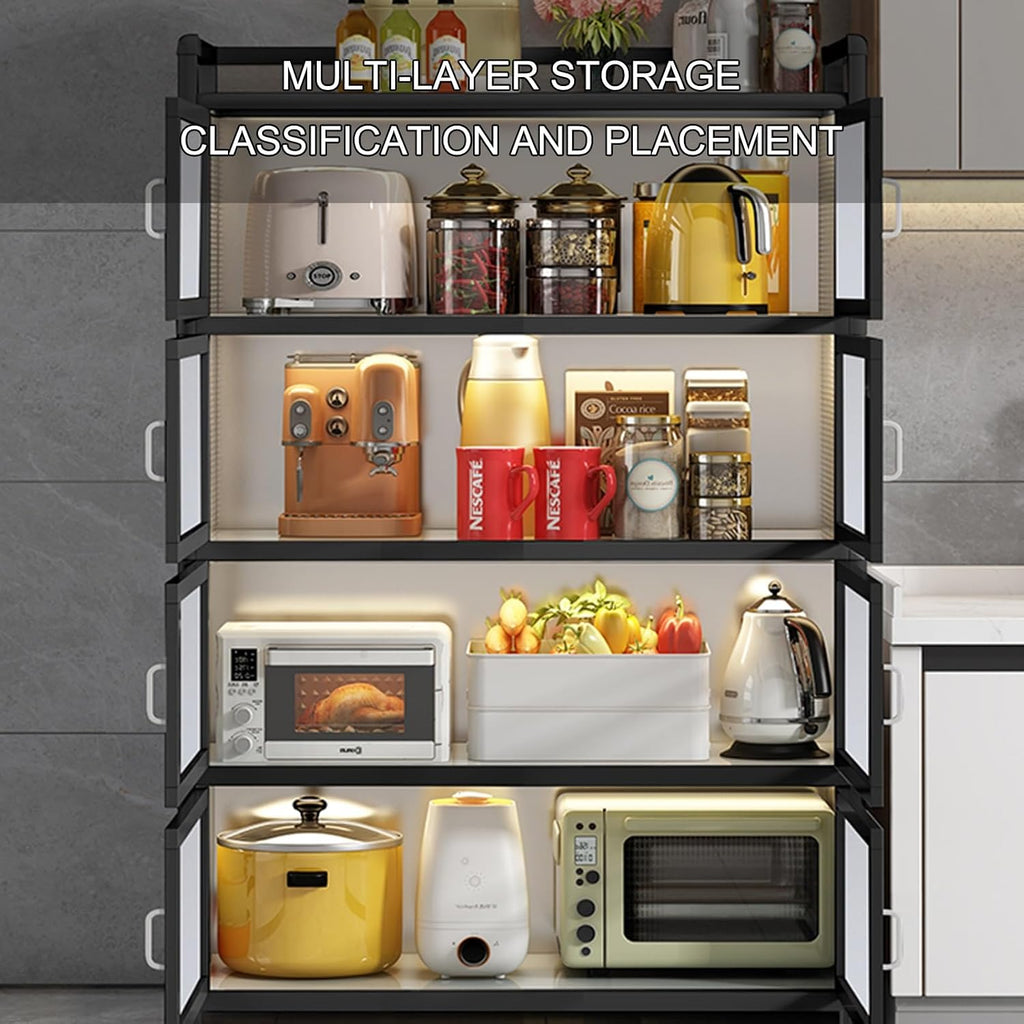 Kitchen Pantry Storage Cabinet, Bakers Rack with Storage, Freestanding Kitchen Storage Cabinet with Transparent Doors, Cupboard for Kitchen, Dining Room, Living Room and Bathroom(78*42*115cm/30.7*16.5
