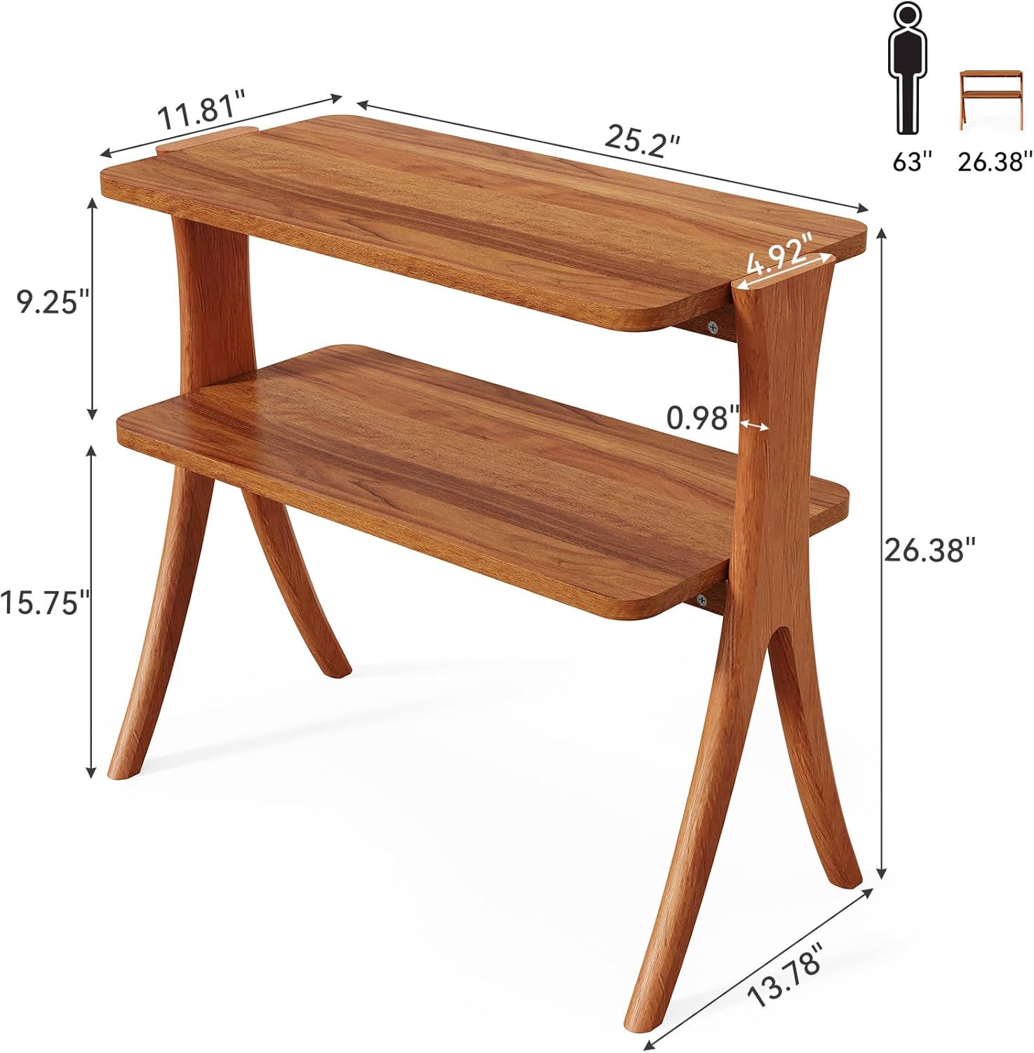 LITTLE TREE Narrow Side Table, 2-Tier Farmhouse End Table with Solid Wood Legs, Small Side Table, Space-Saver for Living Room, Bedroom, Entryway (Walnut)
