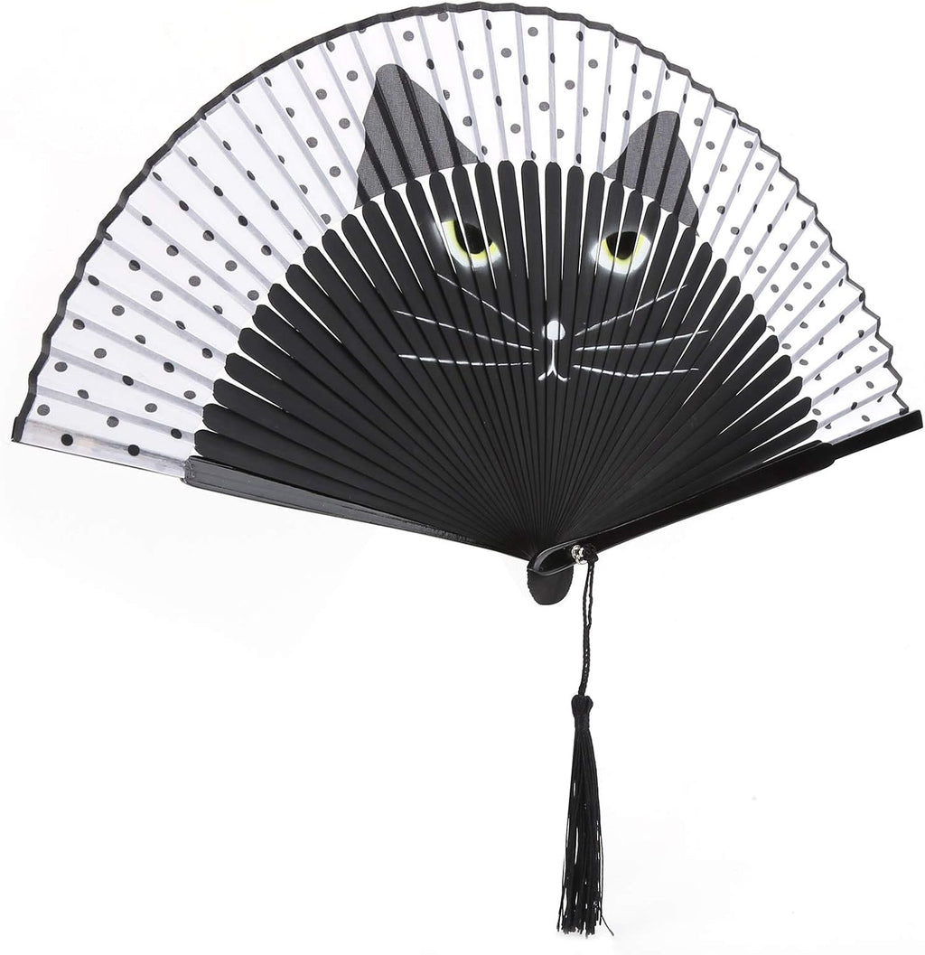Cat Folding Fan, Japanese Style Hand Held Fan, Portable Cooling Blower with Distinctive Cat Pattern, Ideal for Keeping Cool, Dancing, Weddings, Parties & Gifts