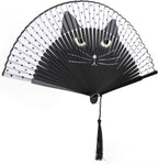 Cat Folding Fan, Japanese Style Hand Held Painted Bamboo Fan with Fluent Opening Closing Sound, for Dancing Wedding Party Gift