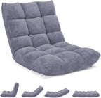 MAT EXPERT Floor Chair with Back Support, Floor Gaming Chair w/ 14 Adjustable Position, Soft Coral Fleece&Alloy Steel Frame, Foldable Padded Lazy Couch Recliner for Meditating (Gray, Large)