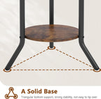 Hoctieon Coat Rack Freestanding, Round Coat Rack with 3 Wooden Shelves and 1 Fabric Basket, Metal Clothes Tree with 5 Hooks, Coat Hanger Stand for Clothes, Hats, Bags, Brown and Black