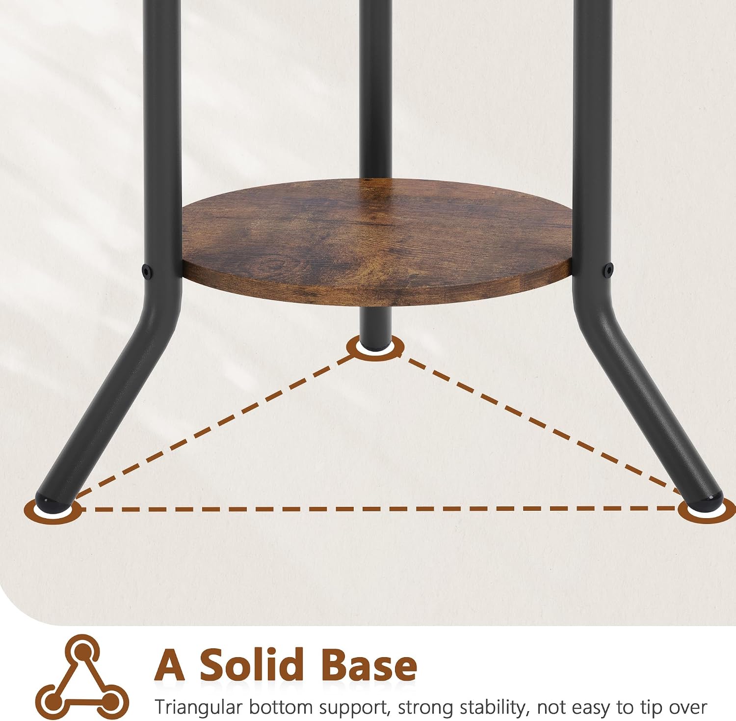 Hoctieon Coat Rack Freestanding, Round Coat Rack with 3 Wooden Shelves and 1 Fabric Basket, Metal Clothes Tree with 5 Hooks, Coat Hanger Stand for Clothes, Hats, Bags, Brown and Black