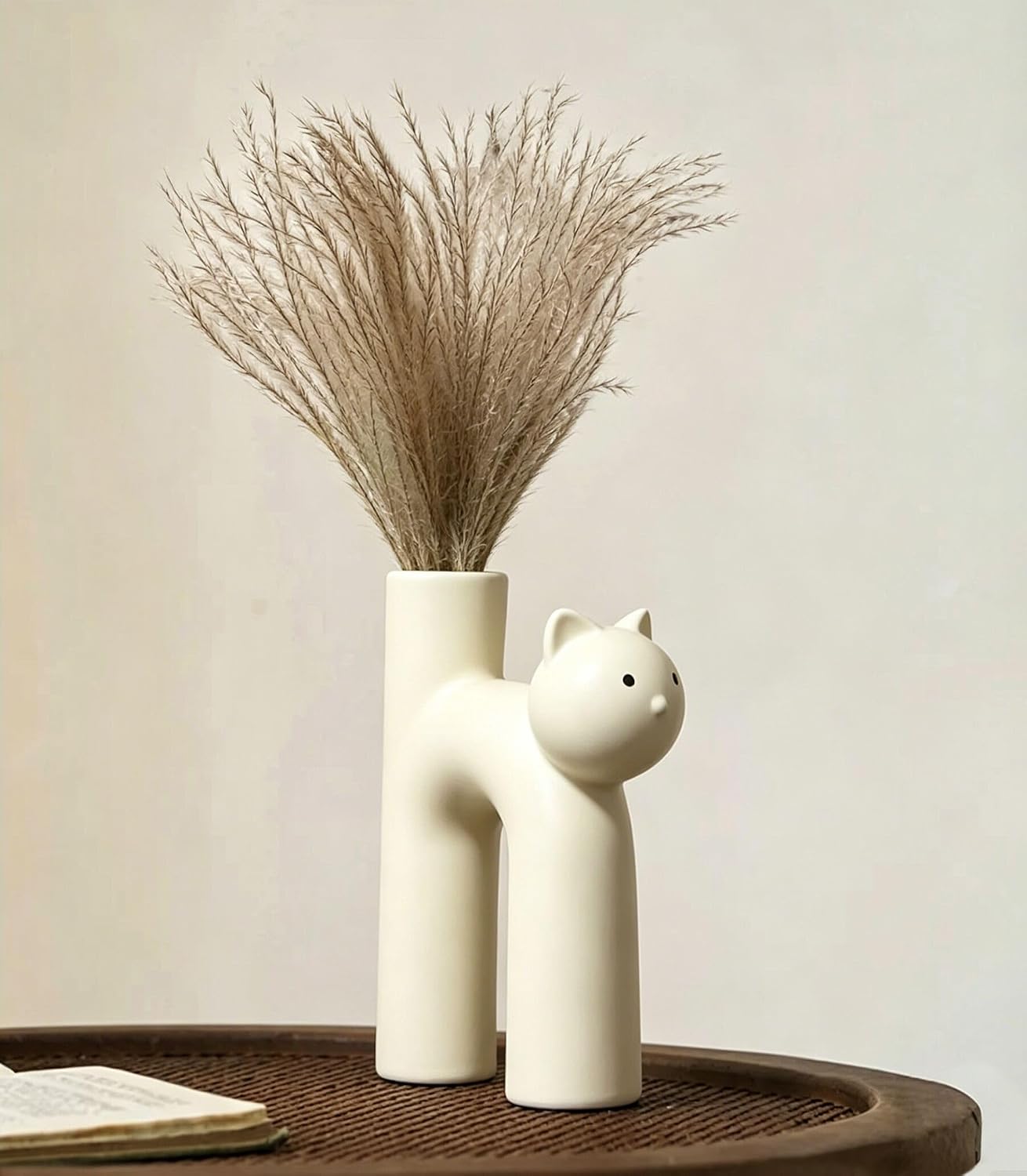 GeLive Cream White Cat Ceramic Vase, Minimalist Cute Kitty Flower Vase for Home Decor, Modern Boho Decorative Vase for Living Room, Bedroom, Office, Ideal Gift for Cat Lovers