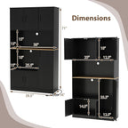 LOKO 71” Tall Kitchen Pantry Cabinet with Charging Station, Wooden Buffet Cupboard Sideboard with Microwave Stand & Doors, Modern Storage Cabinet for Dining Room, Living Room (Black)