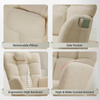 Garvee Nursery Rocking Chair with Ottoman, Teddy Upholstered Glider Rocking Chair with High Backrest, Armchair Reading Chair for Adults, Nursery, Bedroom, Living Room, Office, Beige with Ottoman