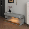 HRVEOCEI 37 inch Arch Entryway Bench Leather Upholstered Art Ottoman Bench with LED Sensor Light for Living Room, Bedroom (Gray)