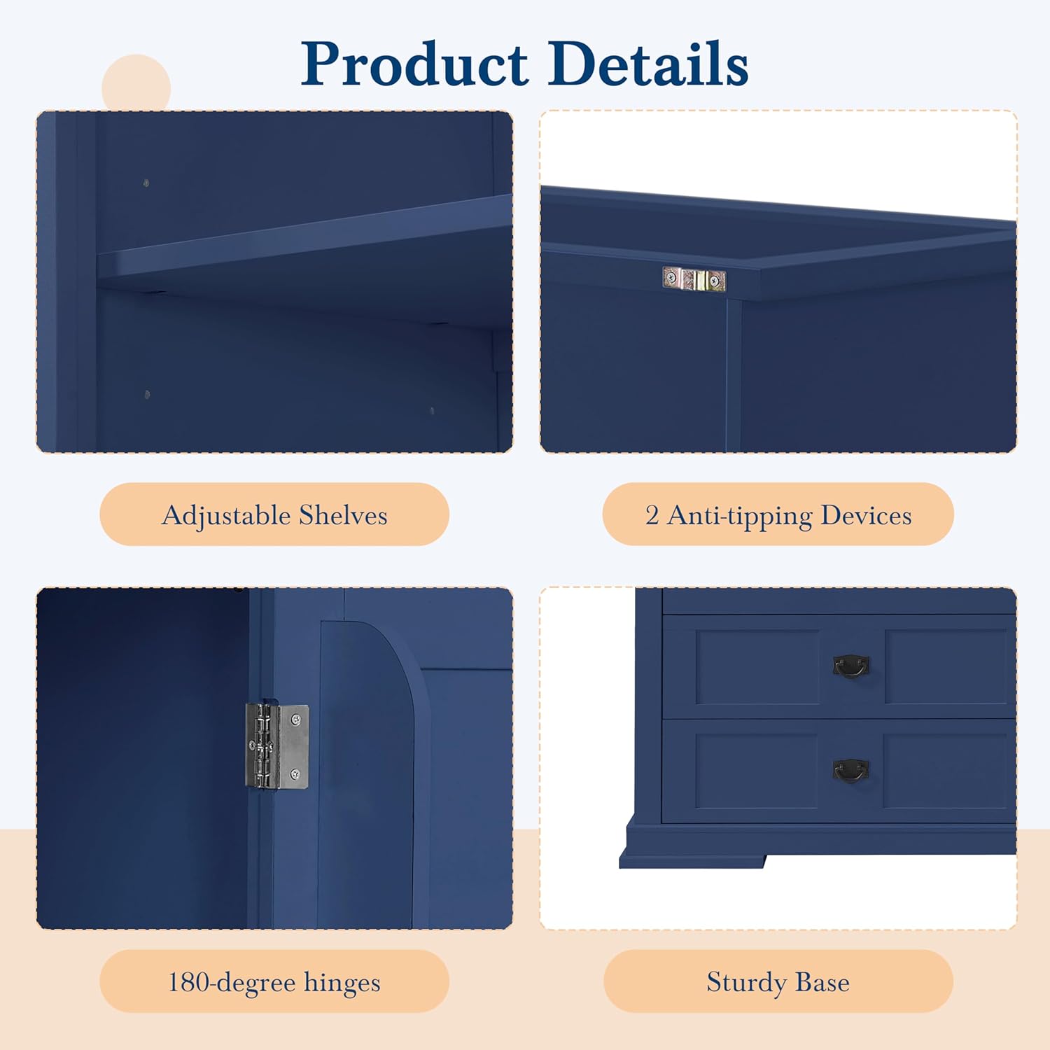78" Tall Kitchen Pantry Cabinet with Hutch, Large Freestanding Buffet with Drawers, Cabinet Door Organizer and Adjustable Shelves, Wood Tall Storage Cabinet for Kitchen, Dining Room, Blue