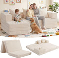 Modular Kids Play Couch, Convertible Toddler Sectional Sofa, Soft Cloud Corduroy Kids Sofa Bed with 3 Pillows, Safe No Edge Foam Play Furniture for Boys Girls Playroom Bedroom