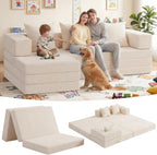 Modular Kids Play Couch, Convertible Toddler Sectional Sofa, Soft Cloud Corduroy Kids Sofa Bed with 3 Pillows, Safe No Edge Foam Play Furniture for Boys Girls Playroom Bedroom