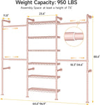 ONBRILL H3 Wall Mounted Closet System, Expandable Industrial Pipe Clothes Rack Clothing Rack for Hanging Clothes, Heavy Duty Closet Organizers and Storage in Wardrobe Closet, Pink