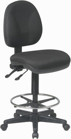 Office Star DC Series Deluxe Ergonomic Adjustable Padded Drafting Chair with 18.5 Inch Chromed Footring and Dual Wheel Carpet Casters, Icon Black Fabric