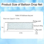 8FT Balloon Drop Net for Ceiling Release, Balloon Transport Bags, Holds 100 Balloons, Balloon Drop Kit with Pull Cord, Party Decoration for Gender Reveal, Wedding, Birthday, New Year’s Eve & Christmas
