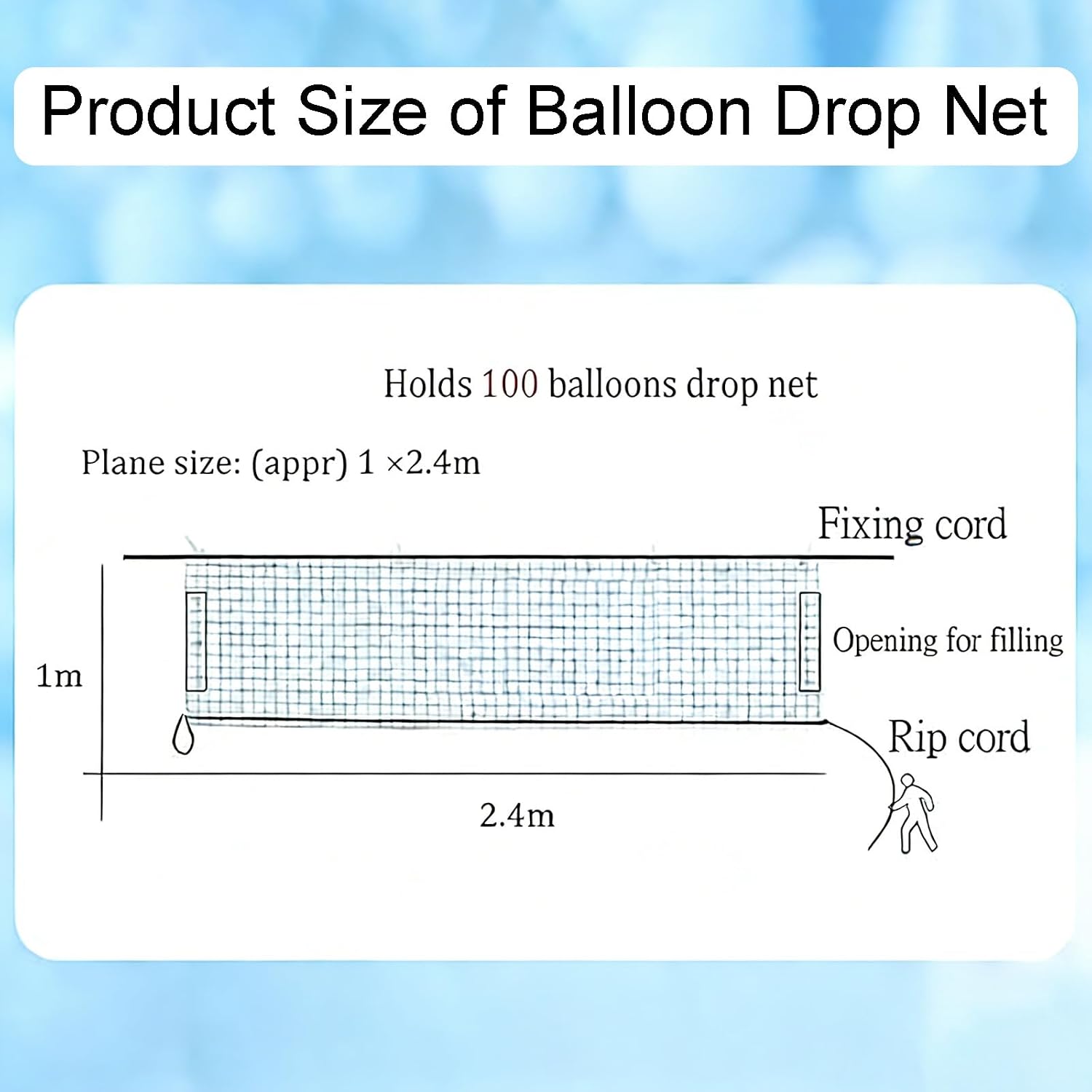 8FT Balloon Drop Net for Ceiling Release, Balloon Transport Bags, Holds 100 Balloons, Balloon Drop Kit with Pull Cord, Party Decoration for Gender Reveal, Wedding, Birthday, New Year’s Eve & Christmas