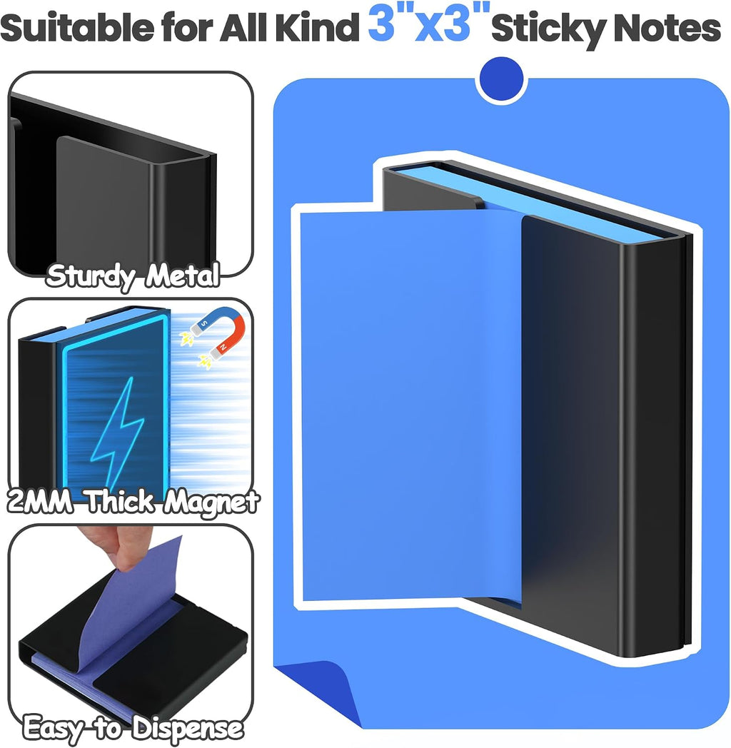Sticky Note Dispenser, Magnetic Sticky Note Holder for Post It Notes, 3 x 3 Inch Sticky Note Organizer for Office Home Classroom, Black