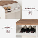 MAHANCRIS Kitchen Island with Power Outlet, Kitchen Storage Island with Drawer, Rolling Kitchen Cart on Wheels, Spice Rack, Towel Rack, Wine Rack, for Dining Room, White and Walnut KIBZ122E01