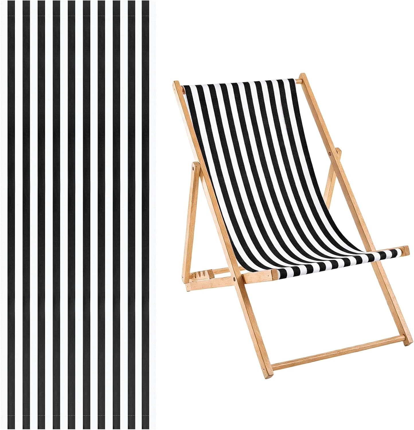 M METERXITY Beach Sling Chair Replacement Canvas, 16x44.5 Inch Folding Lounge Chair Fabric for Beach/Sunbathing/Courtyard/Garden, Outdoor Furniture Cloth [Pinstripe Black, Only Replacement]