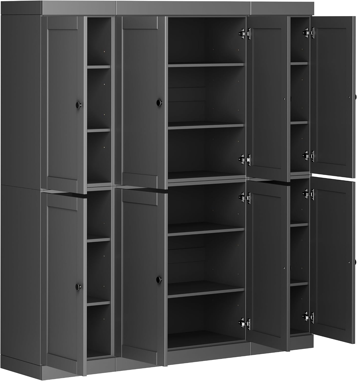 Palace Imports Solid Wood Kitchen Pantry Cabinet – 71.5" Tall x 65" Wide – Wooden Storage Cabinet with 8 Shaker Doors & 12 Adjustable Shelves – Gray, 100% Eco-Friendly Wood, Made in Brazil, Cupboard
