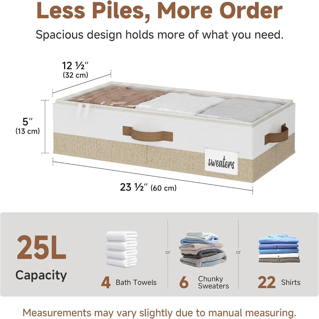 StorageWorks Under Bed Storage Containers - Underbed Storage with Handles and Label Holder, 2 Pack Ultra-thick Fabric Underbed Bins, Closet Organizer for Clothes, Blankets, Sweater
