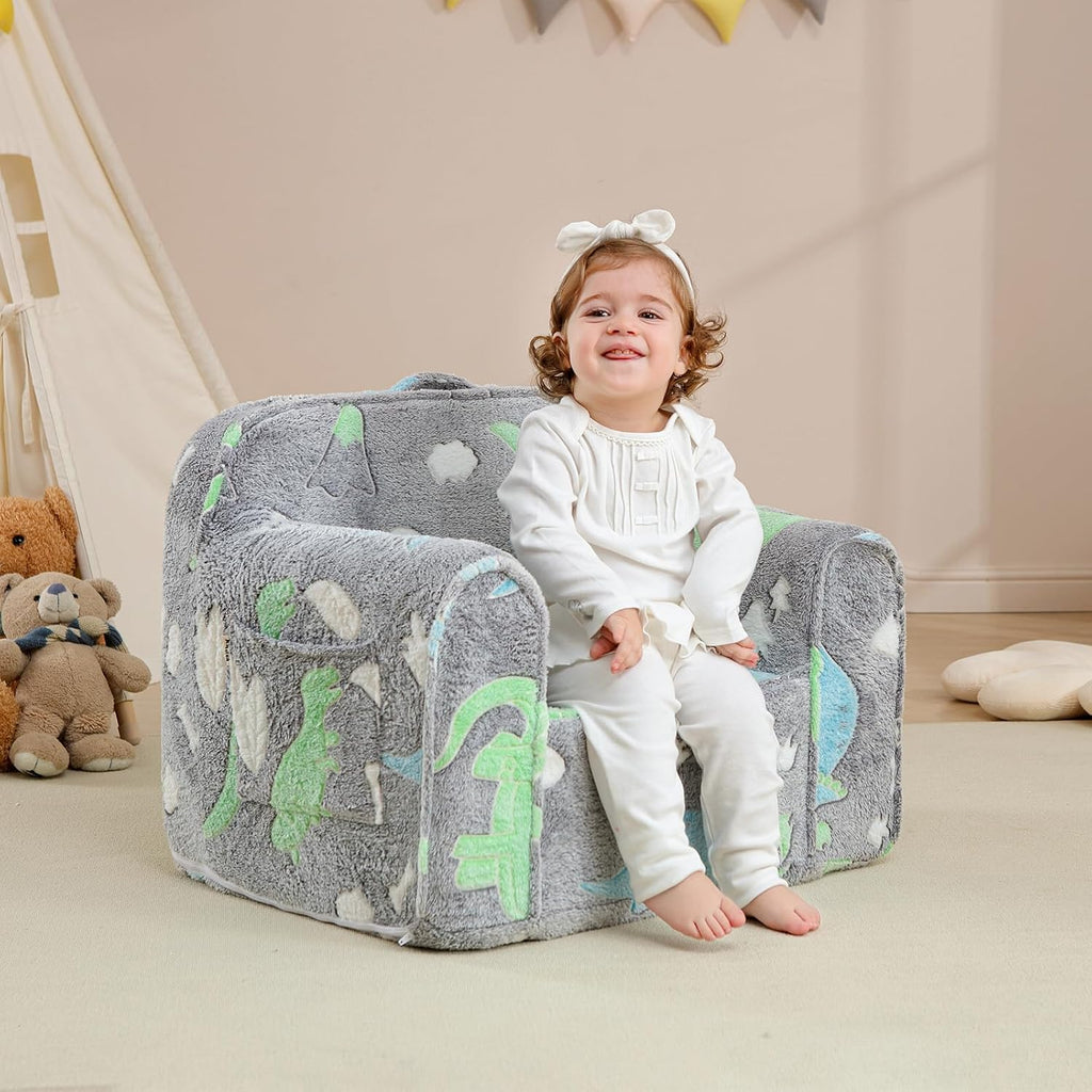 Comfy Toddler Chair,Kids Foam Chair,Kids Armchair Toddler Couch Kids Sofa Reading Chair with Glow in The Dark(Glow Dino)