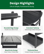 Potting Bench Table with 3-Tier Storage, HIPS Outdoor Gardening Table with 4 Self-Tapping Screws, Heavy Duty All-Weather Planting Bench with Curved Edges for Patio, Backyard, Garden(Black)