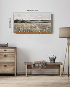 SHENIFY 20x40in Extra Large Vintage Framed Wall Art Meadow with Flowers Landscape Painting Retro Scenery Farmhouse Bedroom Above of Bed Living Room Decor - Natural Framed