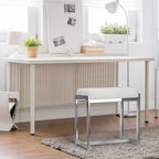 Vanity Stool Chair, Modern PU Leather Ottoman Foot Rest for Vanity Bench with Silver Metal Legs, Multifunctional Chairs for Makeup, Bedroom, Living Room, Small Makeup Stools White&Silver