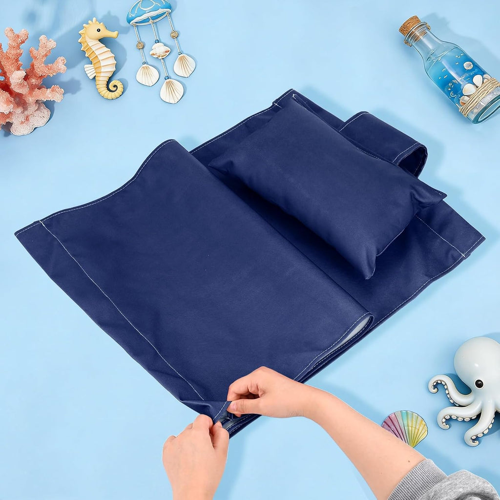 M METERXITY Beach Sling Chair Replacement Canvas, 16x44.5 Inch Folding Lounge Chair Fabric with Pillow for Beach/Sunbathing/Courtyard/Garden [Dark Blue, Only Replacement]