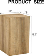 Natural Wood Marble Texture Side Table, MDF End Table, 11.8 x 11.8 x 19.6 Inch, Rectangular Living Room Accent