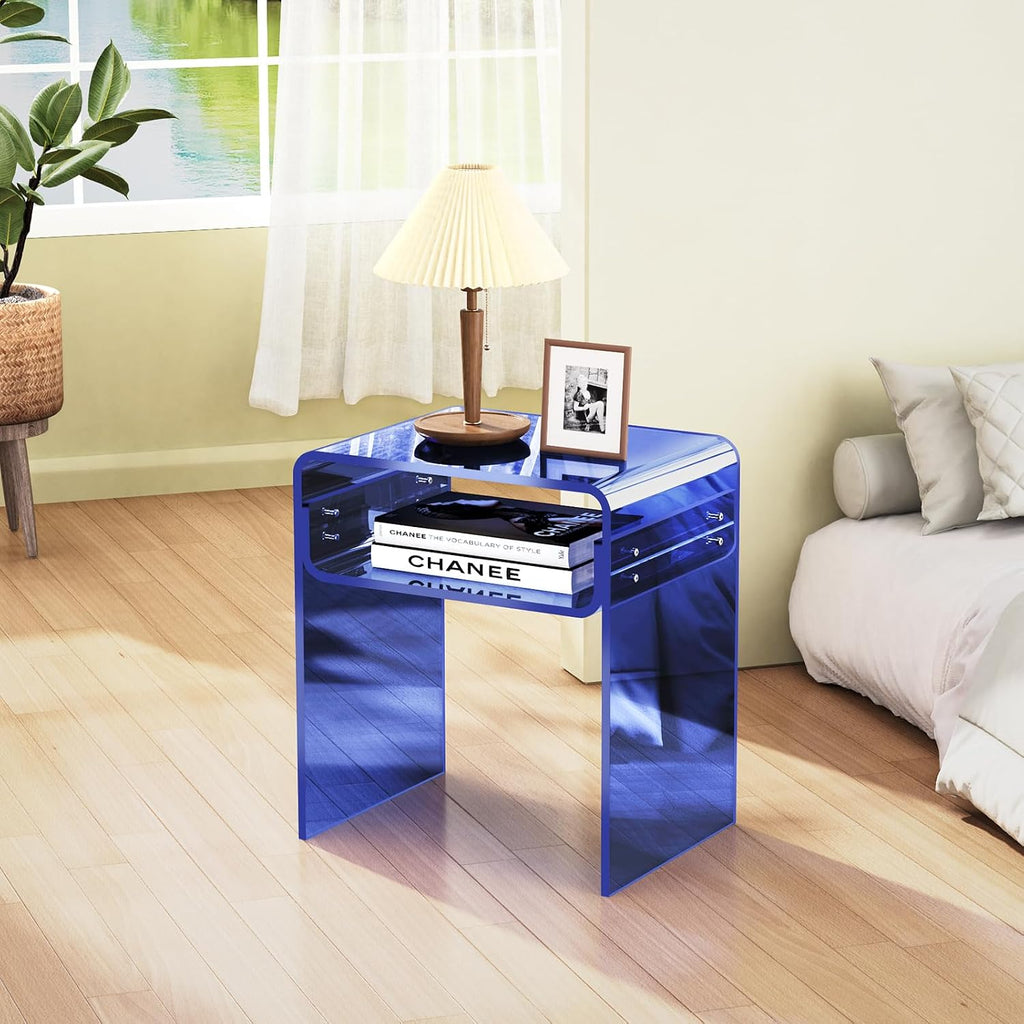Acrylic Side Table, Royal Blue, Small | Bedside Table Nightstand, 40 x 30 x 50 cm