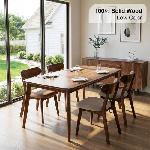 100% Solid Oak Wood Dining Room Chairs - Practical Kitchen Chairs - Wood Chair for Dining Room, Kitchen (8, Walnut with Grey Cushion)