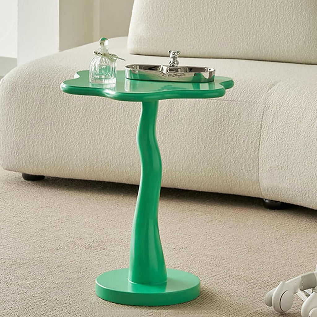 Flower Side Table with Round Base,Wooden Sofa Coffee Table for Living Room Bedroom Entryway(17″W×20″H, Green)