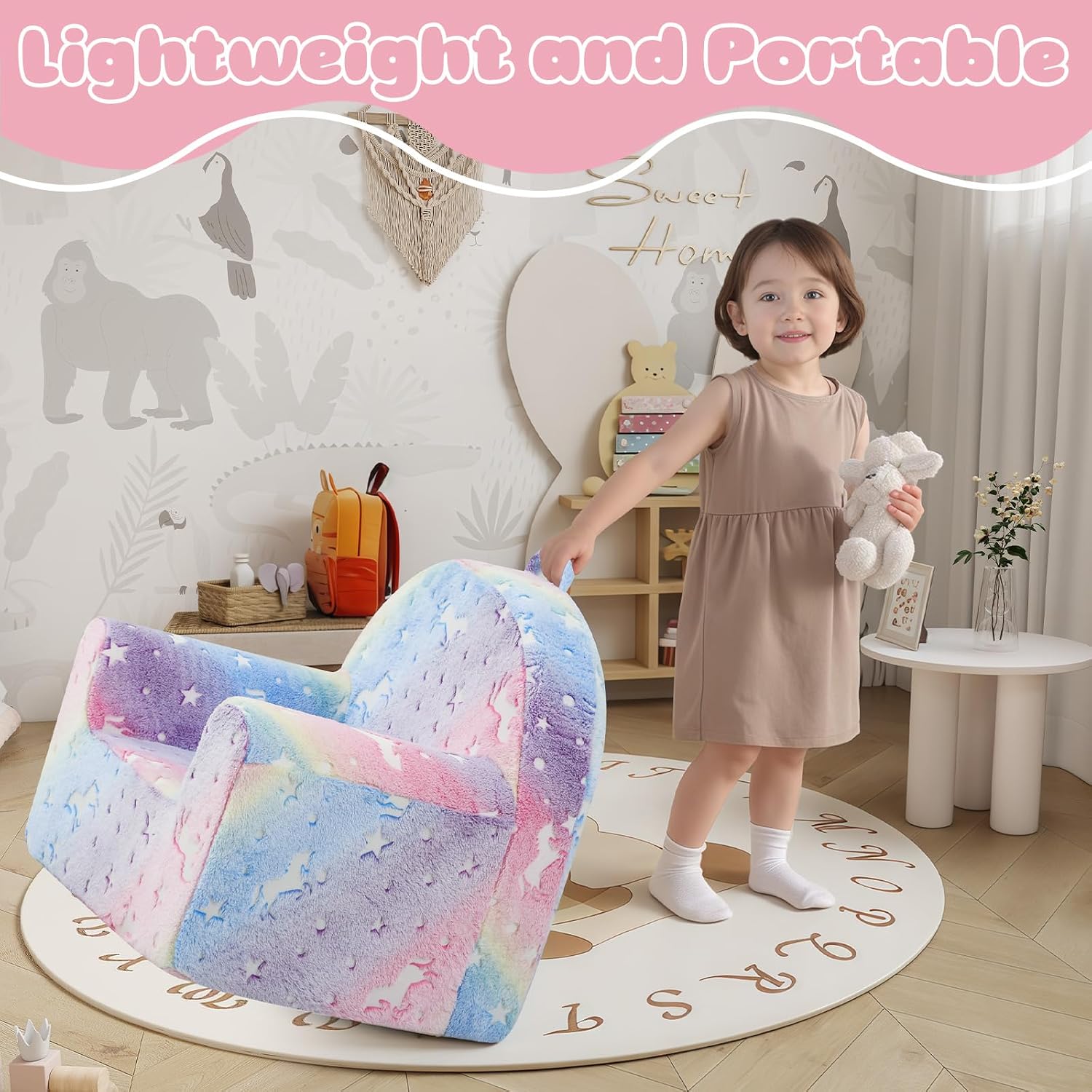 MeMoreCool Comfy Kids Chair for Ages 3+, Glow Unicorn Kids Reading Chair, Soft Plush Kids Armchair, Cozy Foam Kids Armchair for Kids Room, Living Room, Playroom, Reading Nook