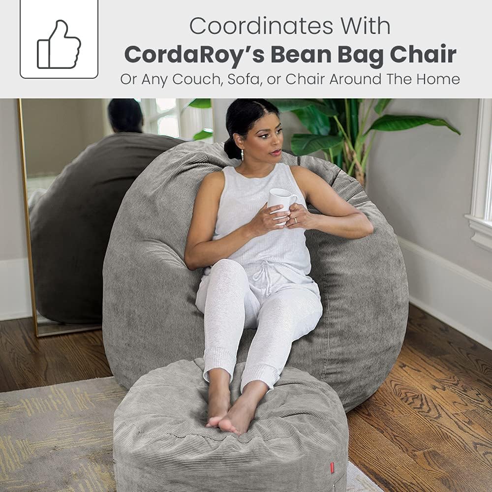 CordaRoy's Corduroy Bean Bag Pouf Footstool, Grey