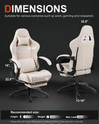 Big and Tall Gaming Chair with Massage and Footrest, Ergonomic High Back PU Leather Computer Office Chair for Heavy Adults, Supports 350LBS, Modern Ivory