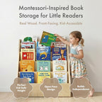 Humble Crew Kids Bookshelf, 5-Tier Front Facing Bookcase, Solid Wood Montessori Toddler Bookcase for Playroom, Bedroom & Reading Corner, 44” Wide