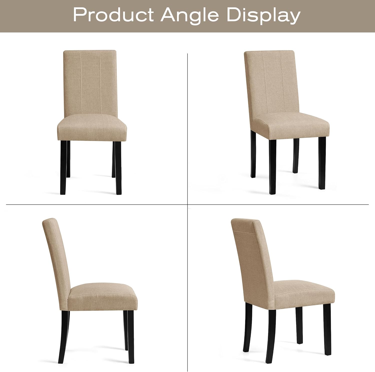 Wooden Dining Chairs Set of 4, Modern Farmhouse Upholstered Dining Room Chairs with Solid Wood Legs, Comfy Kitchen Chairs for Living Room/Restaurant, Oatmeal