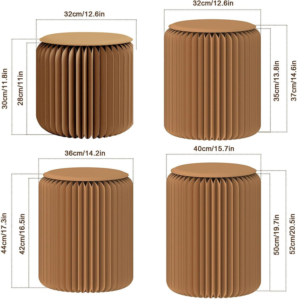 Foldable Paper Stool - Portable Modern Design Cardboard Furniture - Honeycomb Design Load-Bearing - Kraft Paper Collapsible Seat Stool with PU Cushion - Stool/Side Table,Black,L:44CM/17in