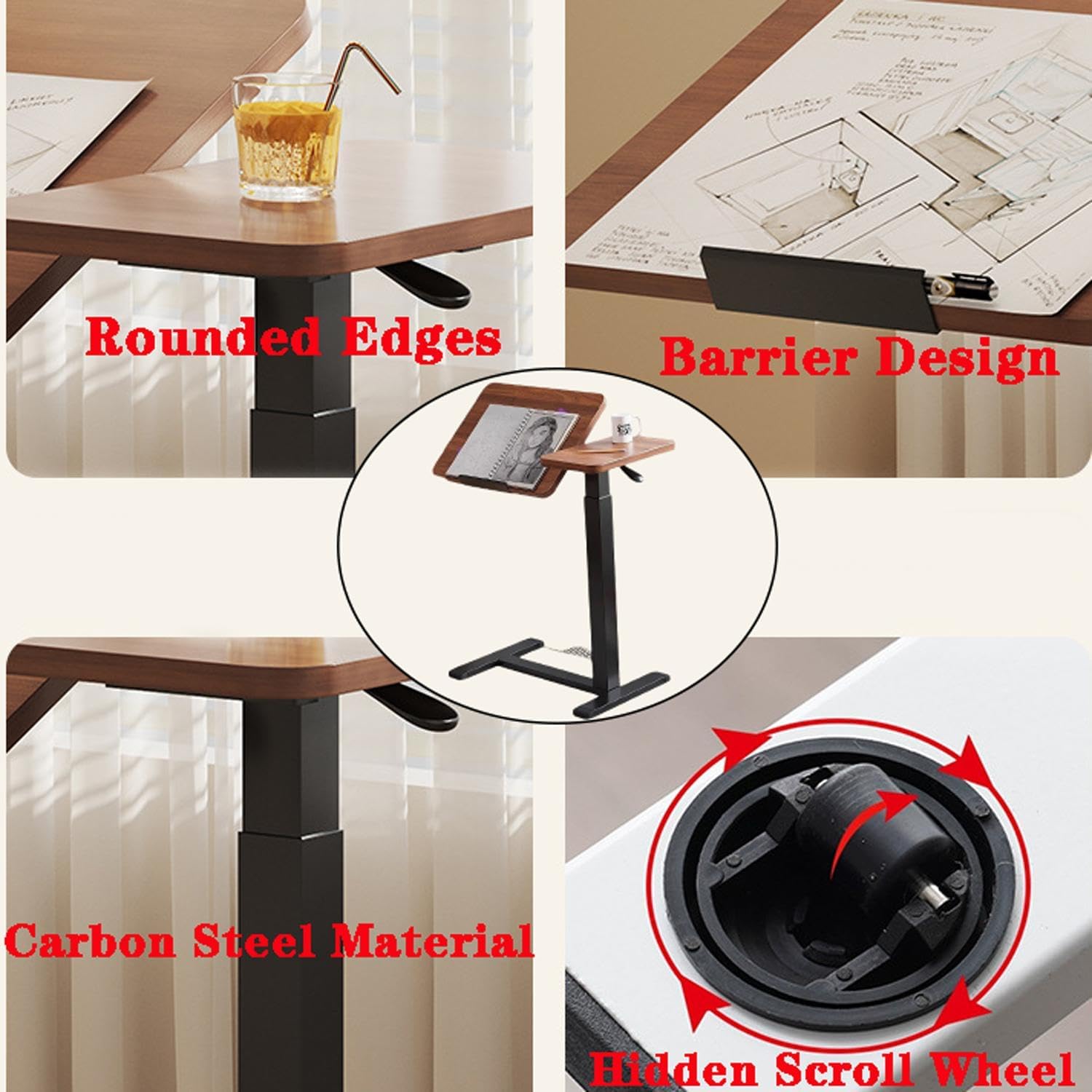 C-Shaped Side Table, Flexible Laptop Table and Bed Table with Tilting Table Top, Height Adjustable and Mobile, Reversible Side Table, Ideal for Sofa, Bed and Reading Hours