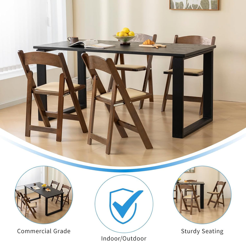 Wooden Folding Chair with Soft Cushion, Simple and Stylish, Comfortable and Durable, Suitable for Weddings, banquets and Events, no Assembly Required, Classic-Fruitwood, Set of 4