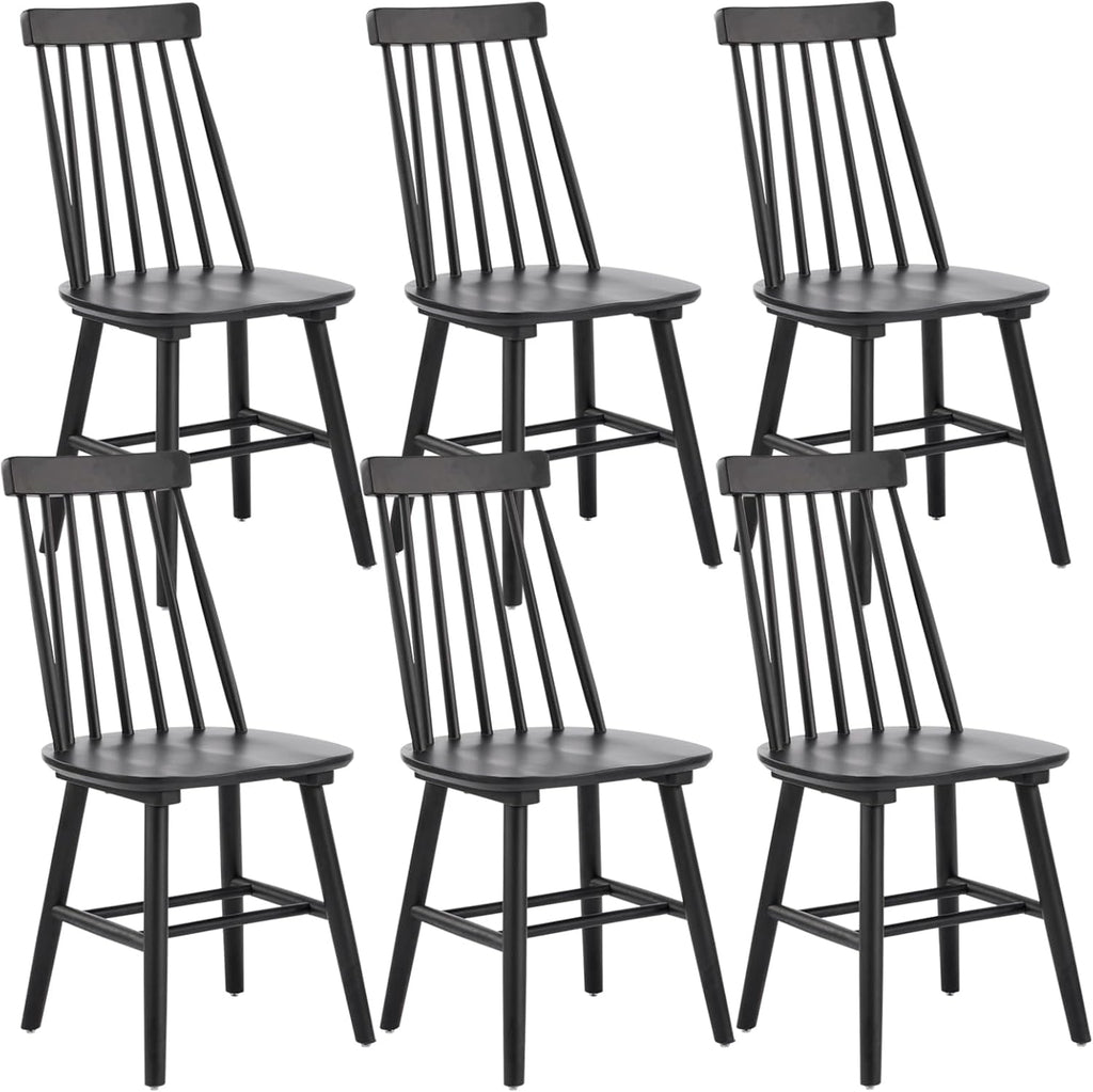 Black Dining Chair Set of 6, Windsor Wooden Dining Chairs Set of 6, Spindle Back Dining Chairs, Wood Dining Room Chair Spindle Side Country Farmhouse Chairs for Kitchen and Dining Room, Black