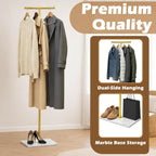 T-shaped Coat Rack Freestanding with Marble Base, 72" H Clothes Display Rack, Heavy-duty Clothes Rack, Modern Metal Coat Hanging Rack for Boutique, Hallway, Entryway, White
