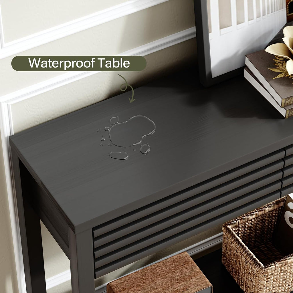 EAG 40" Fluted Console Table with 2 Drawers, Modern Wood 2 Tier Entryway Table with Storage Shelf, Narrow Sofa Tables Behind Couch for Entrance Foyer, Hallway, Living Room, Black