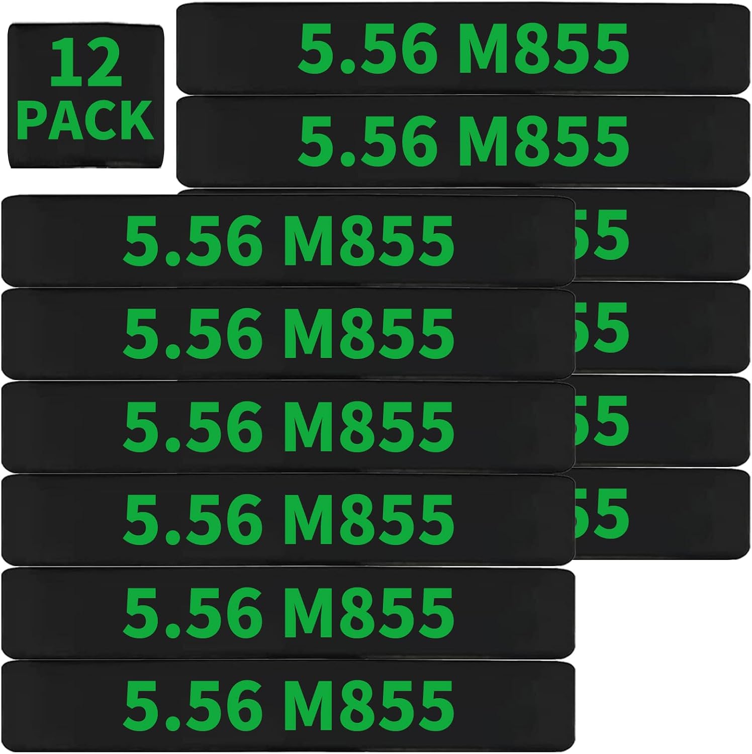12 Pack Miaozhun 5.56 M855 Magazine Marking Bands 5.56 Caliber Identification (Black-Green)