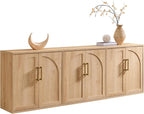ACCOHOHO Arched Door Sideboard Buffet Cabinet Set of 3, Accent Cabinet with Adjustable Shelf, Wood Modular Credenza Storage Cabinet for Dining Room, Living Room, Entryway, Natural Oak