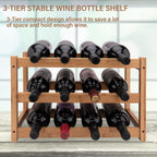 LEIMO KPARTS Bamboo Wine Rack, 3-Tier Sturdy and Durable Wine Storage Cabinet Shelf, Wine Racks Countertop for Kitchen Pantry Dining Room Bar,12 Bottles Wine Rack
