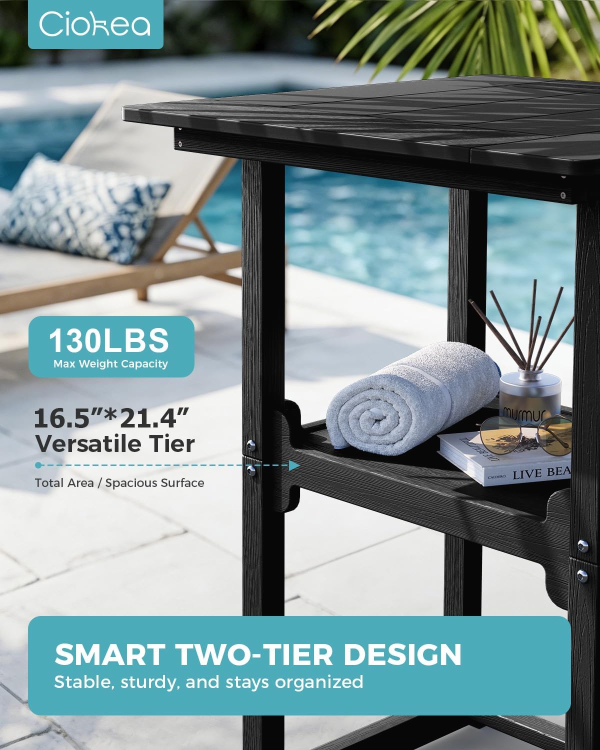 Ciokea 28" Outdoor Bar Table with Storage Shelf, Square High Top Bar Table, Ideal Bar Height Table for Outrdoor Bar, Dining, Balcony, Patio, Garden, Yard, Poolside, Black
